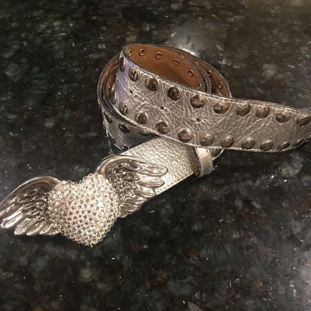 Ladies leather metallic belt with Swarovski buckle